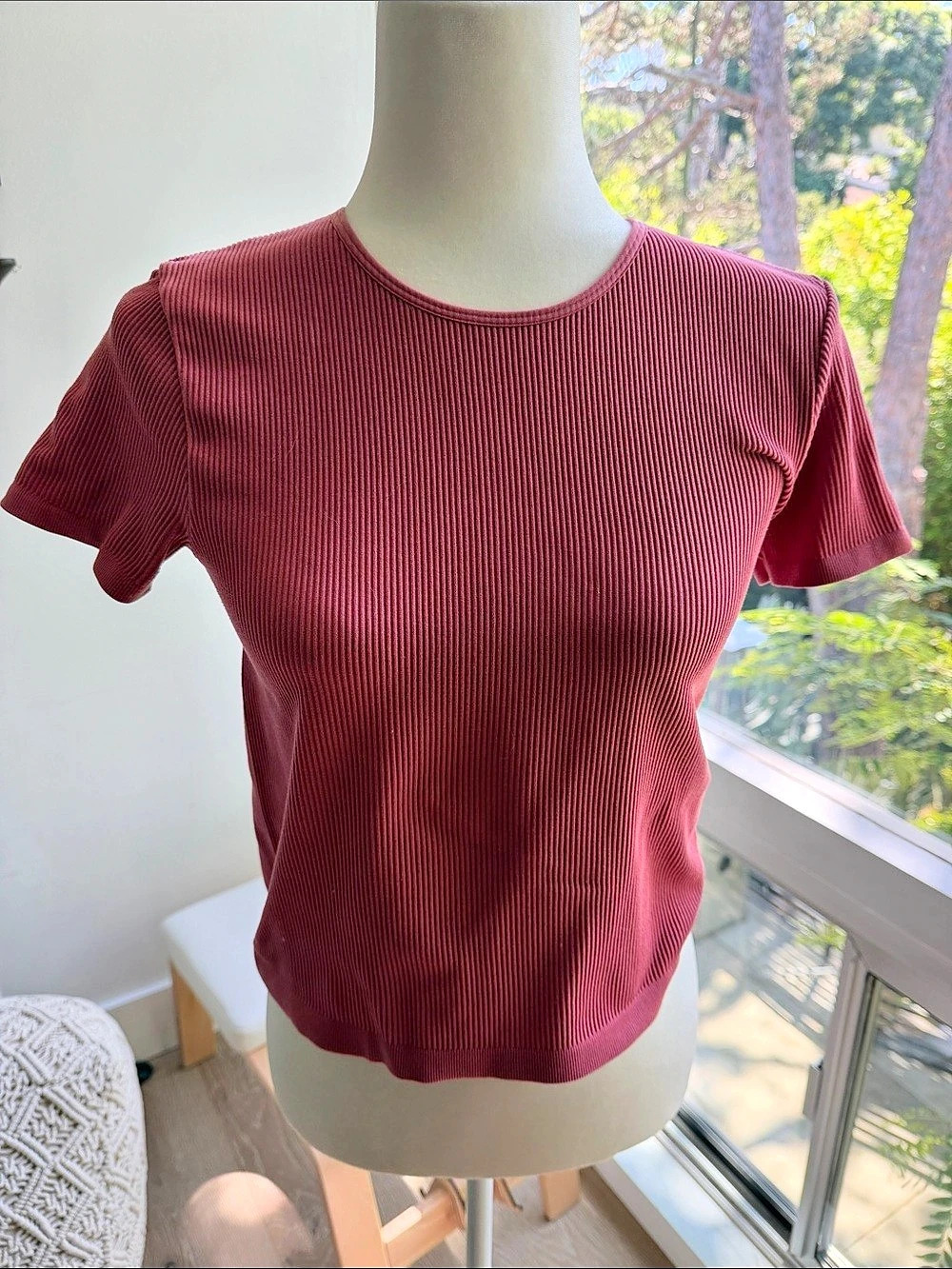 Abound Seamless Ribbed Short Sleeve Top Pink Medium
